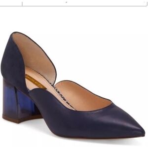 $130 Louise et Cie Johana Size 9M/40 Blue Leather Suede Pointed Toe Heels Chunky